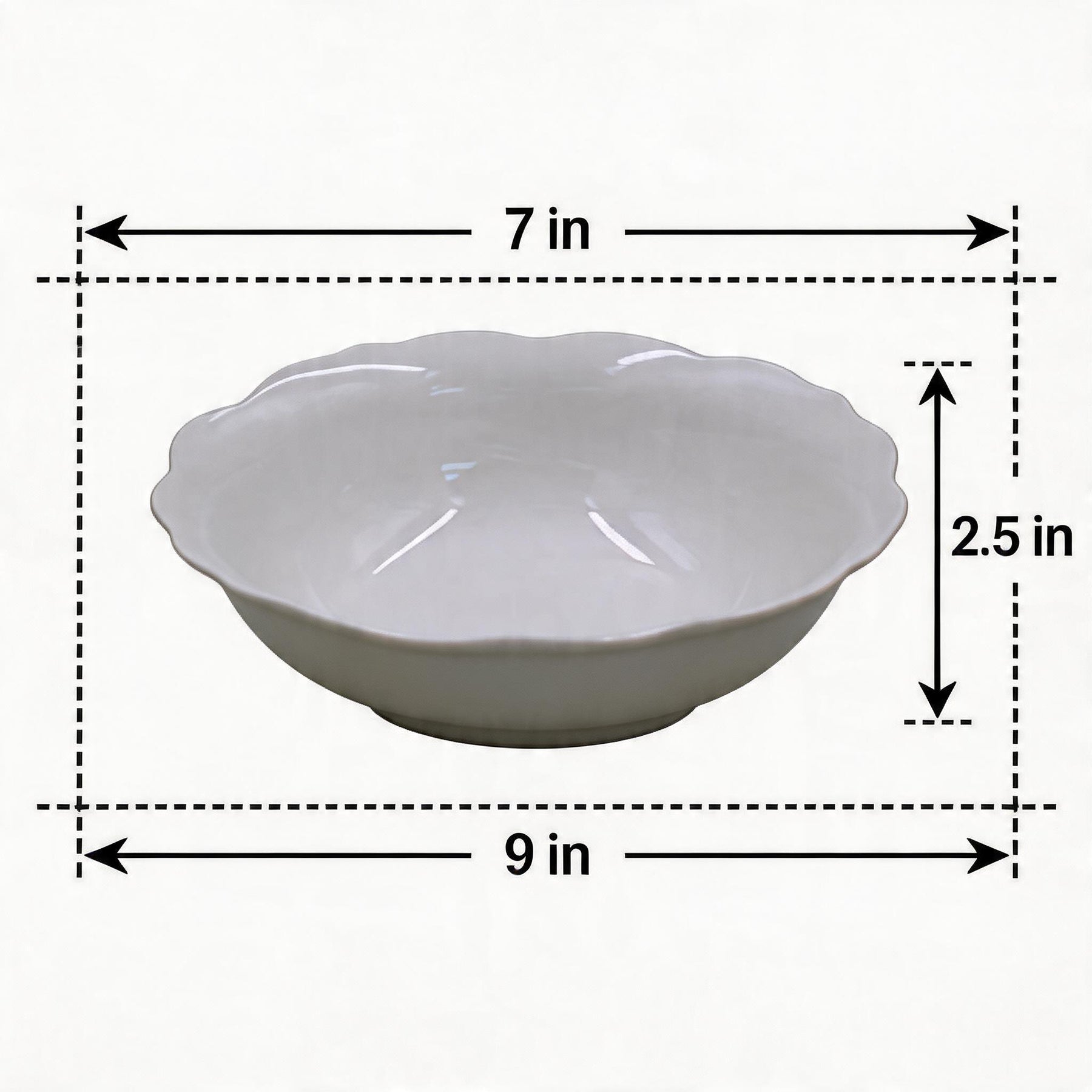 Set of 6 - Minimalist White Scalloped Ceramic Bowl - 6.89" x 2.17"