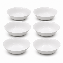 Set of 6 - Minimalist White Scalloped Ceramic Bowl - 6.89" x 2.17"
