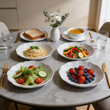 Set of 6 - Minimalist White Scalloped Ceramic Plate - 8.46" x 1.38"