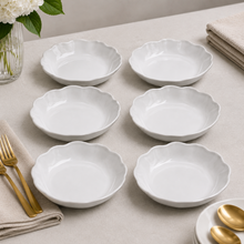 Set of 6 - Minimalist White Scalloped Ceramic Plate - 8.46" x 1.38"