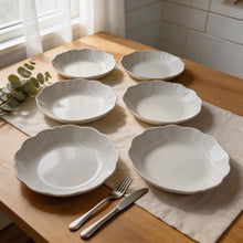 Set of 6 - Minimalist White Scalloped Ceramic Plate - 8.46" x 1.38"