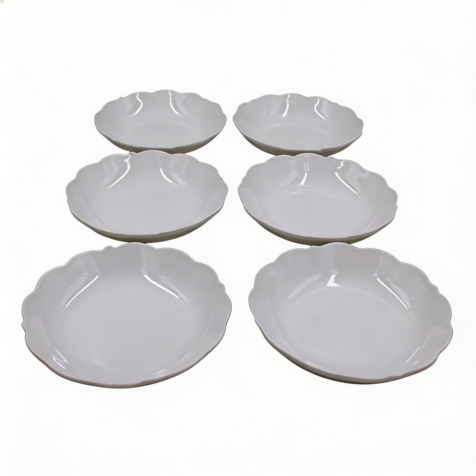 Set of 6 - Minimalist White Scalloped Ceramic Plate - 8.46" x 1.38"