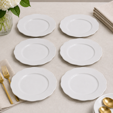 Set of 6 - Minimalist White Scalloped Ceramic Serving Plate - 8.66" x 0.79"