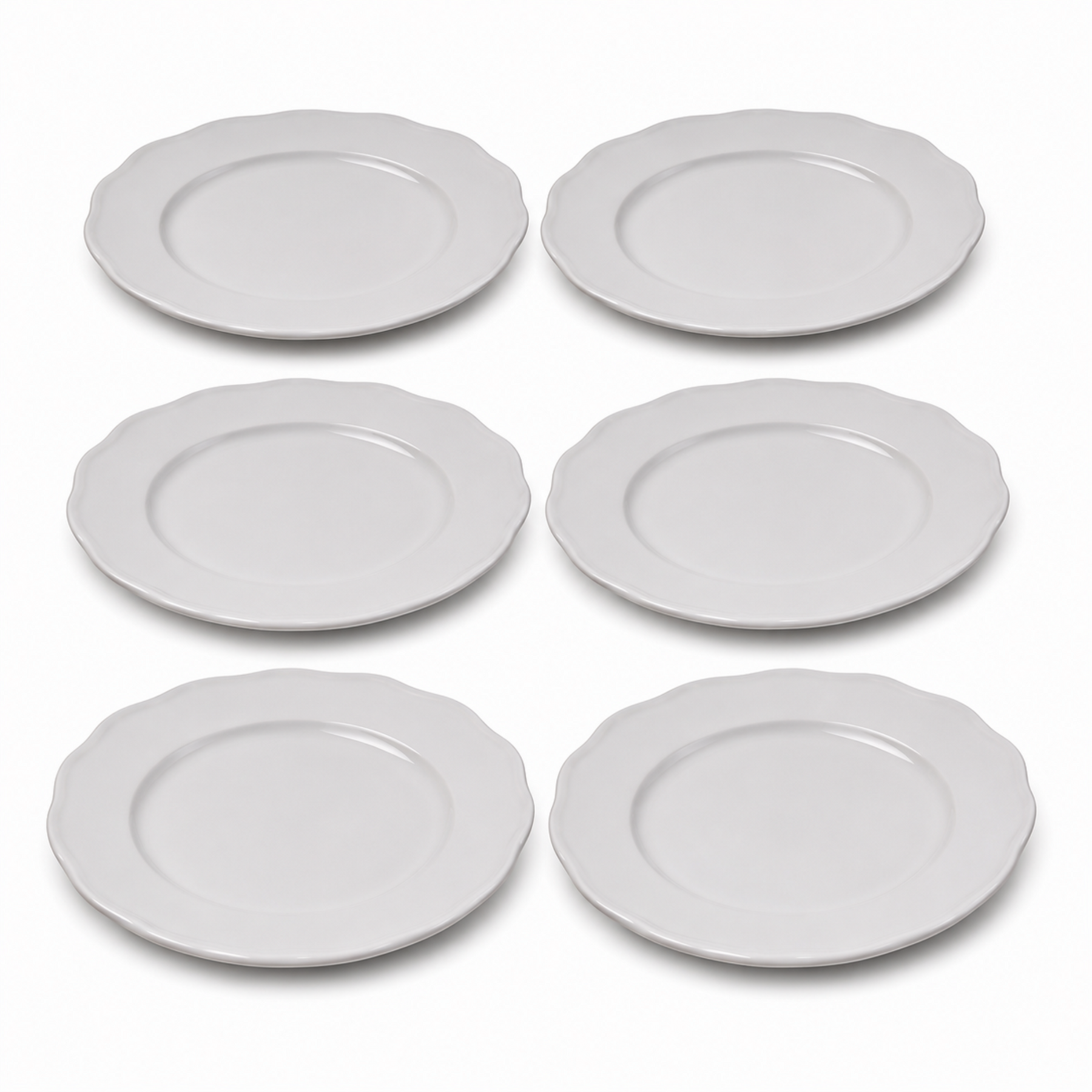 Set of 6 - Minimalist White Scalloped Ceramic Serving Plate - 8.66" x 0.79"