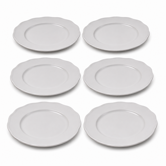 Set of 6 - Minimalist White Scalloped Ceramic Serving Plate - 8.66" x 0.79"