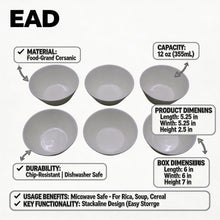 Set of 6 - Minimalist White Ceramic Serving Bowl - 5.31" x 2.44"
