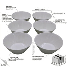 Set of 6 - Simplistic White Ceramic Deep Serving Bowl - 6.89" x 2.76"
