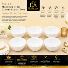 Set of 6 - Simplistic White Ceramic Deep Serving Bowl - 6.89" x 2.76"