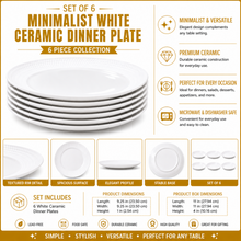 Set of 6 - Minimalist White Ceramic Oval Serving Plate - 9.06" x 0.79"