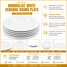 Set of 6 - Minimalist White Ceramic Round Plate - 7.01" x 0.79"