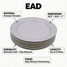 Set of 6 - Simplistic White Ceramic Oval Plate - 10.43" x 1.18"