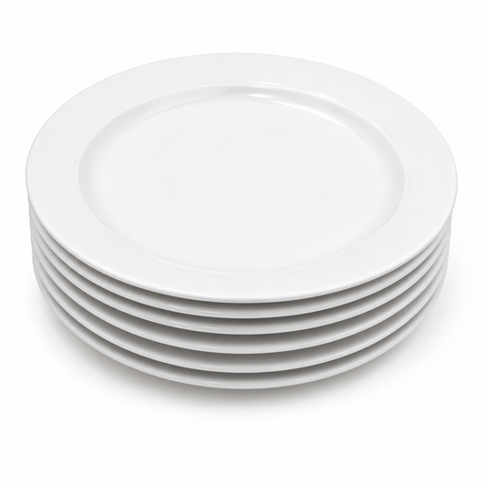 Set of 6 - Simplistic White Ceramic Oval Plate - 10.43" x 1.18"