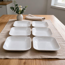 Set of 6 - Minimalist White Ceramic Square Bowl - 7.8" x 1.57"