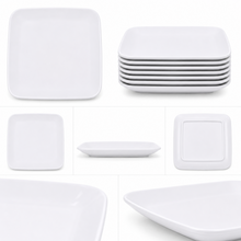 Set of 6 - Minimalist White Ceramic Flat Square Plate - 5.91" x 0.59"