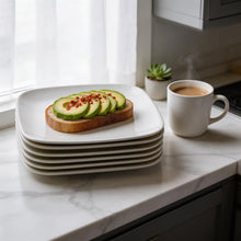 Set of 6 - Minimalist White Ceramic Flat Square Plate - 5.91" x 0.59"