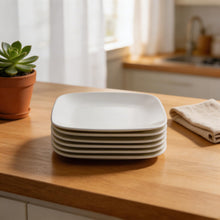 Set of 6 - Minimalist White Ceramic Flat Square Plate - 5.91" x 0.59"