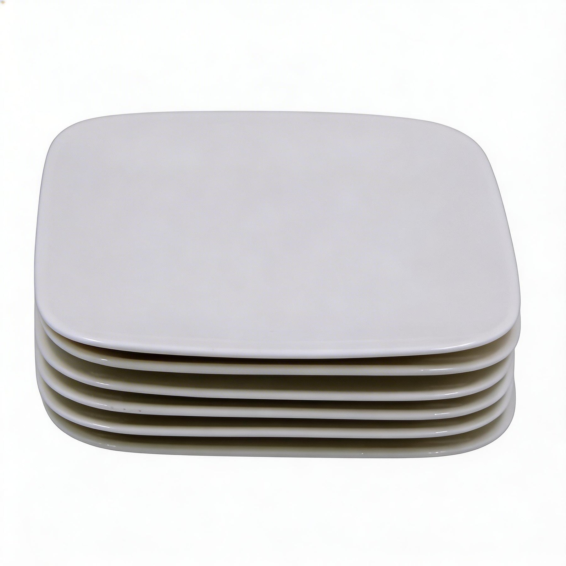 Set of 6 - Minimalist White Ceramic Flat Square Plate - 5.91" x 0.59"