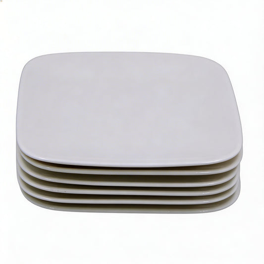Set of 6 - Minimalist White Ceramic Flat Square Plate - 5.91" x 0.59"