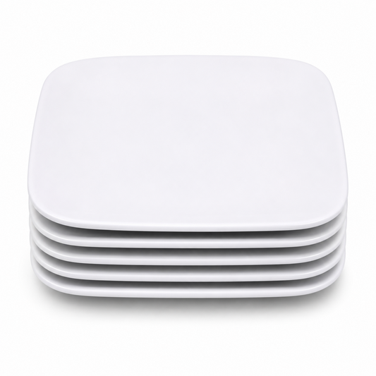 Set of 6 - Minimalist White Ceramic Flat Square Plate - 5.91" x 0.59"