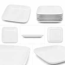 Set of 6 - Minimalist White Ceramic Square Plate - 8.27" x 0.71"