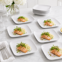 Set of 6 - Minimalist White Ceramic Square Plate - 8.27" x 0.71"