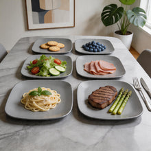 Set of 6 - Minimalist White Ceramic Square Plate - 8.27" x 0.71"
