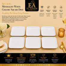 Set of 6 - Minimalist White Ceramic Square Dish - 9.84" x 0.71"