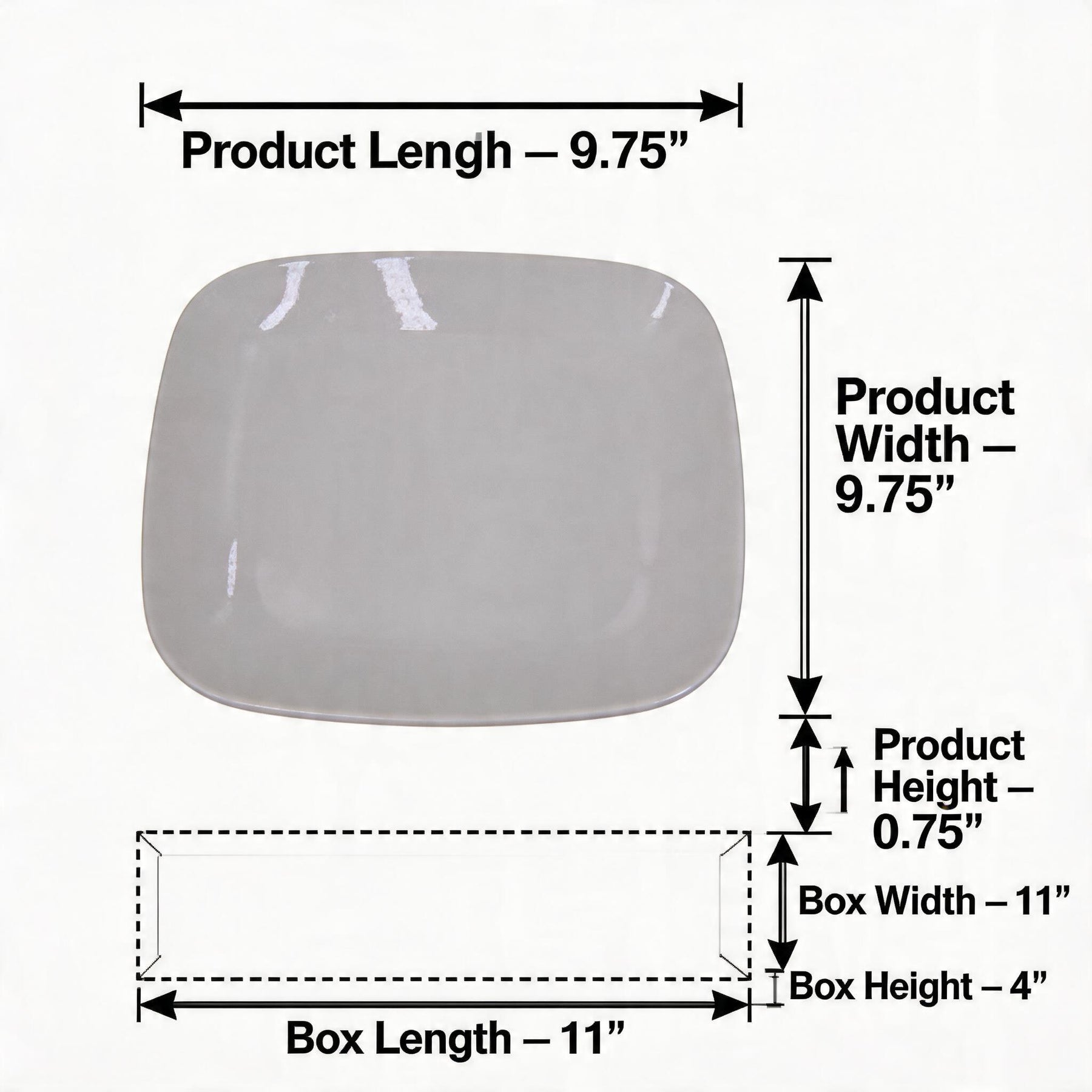 Set of 6 - Minimalist White Ceramic Square Dish - 9.84" x 0.71"