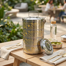 Gold Pattern Stainless Steel 4-Tier Food Carrier Tiffin