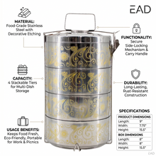 Gold Pattern Stainless Steel 4-Tier Food Carrier Tiffin