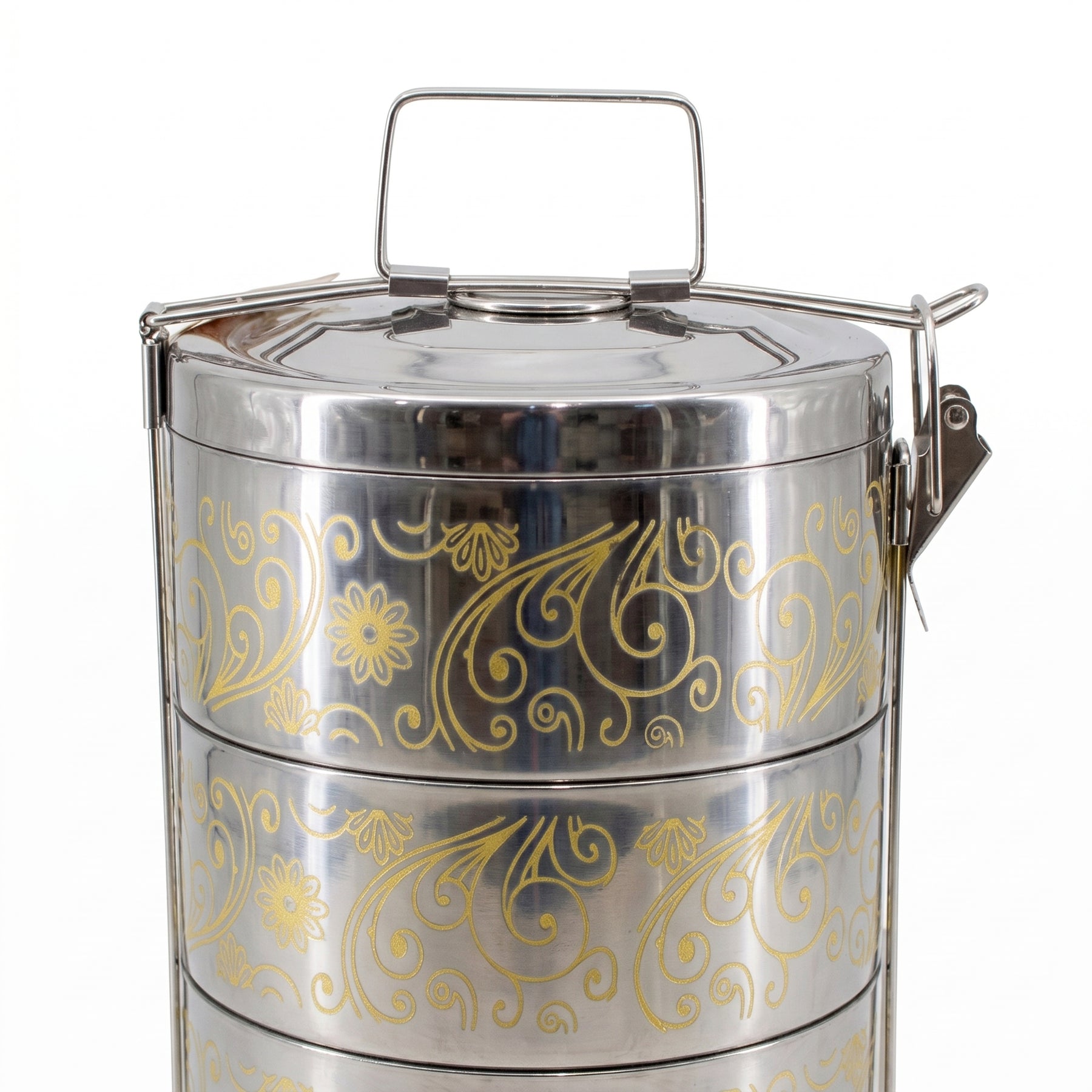 Gold Pattern Stainless Steel 4-Tier Food Carrier Tiffin