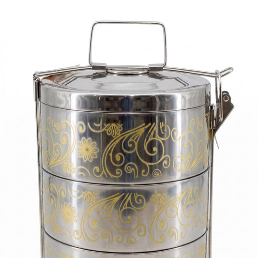 Gold Pattern Stainless Steel 4-Tier Food Carrier Tiffin