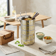 Gold Pattern Stainless Steel 5-Tier Food Carrier Tiffin