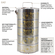 Gold Pattern Stainless Steel 5-Tier Food Carrier Tiffin