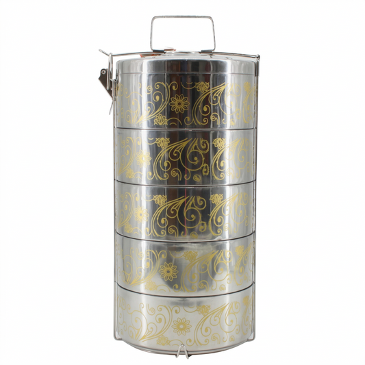 Gold Pattern Stainless Steel 5-Tier Food Carrier Tiffin