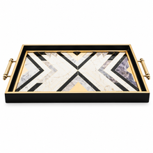 Black & Gold Geometric Wooden Serving Tray with Handles