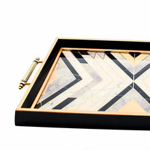 Black & Gold Geometric Wooden Serving Tray with Handles