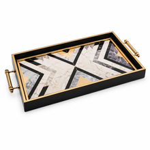 Black & Gold Geometric Wooden Serving Tray with Handles