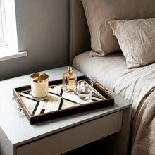 Black & Gold Geometric Wooden Serving Tray with Handles