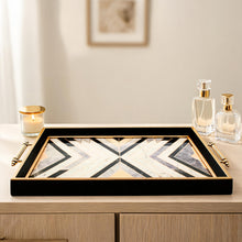Black & Gold Geometric Wooden Serving Tray with Handles