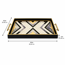 Black & Gold Geometric Wooden Serving Tray with Handles