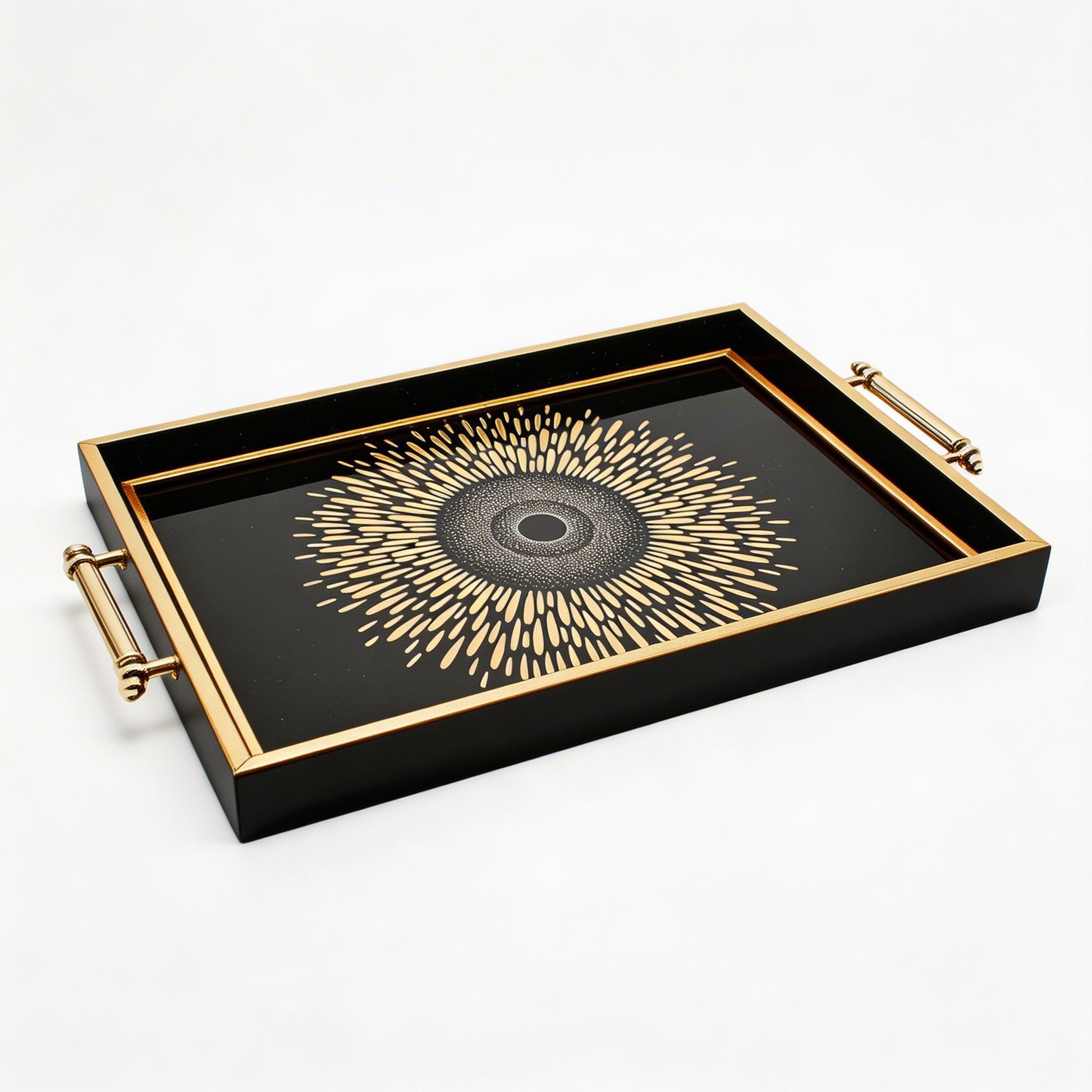 Black & Gold Sunburst Eye Decorative Serving Tray with Handles