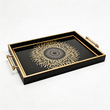 Black & Gold Sunburst Eye Decorative Serving Tray with Handles