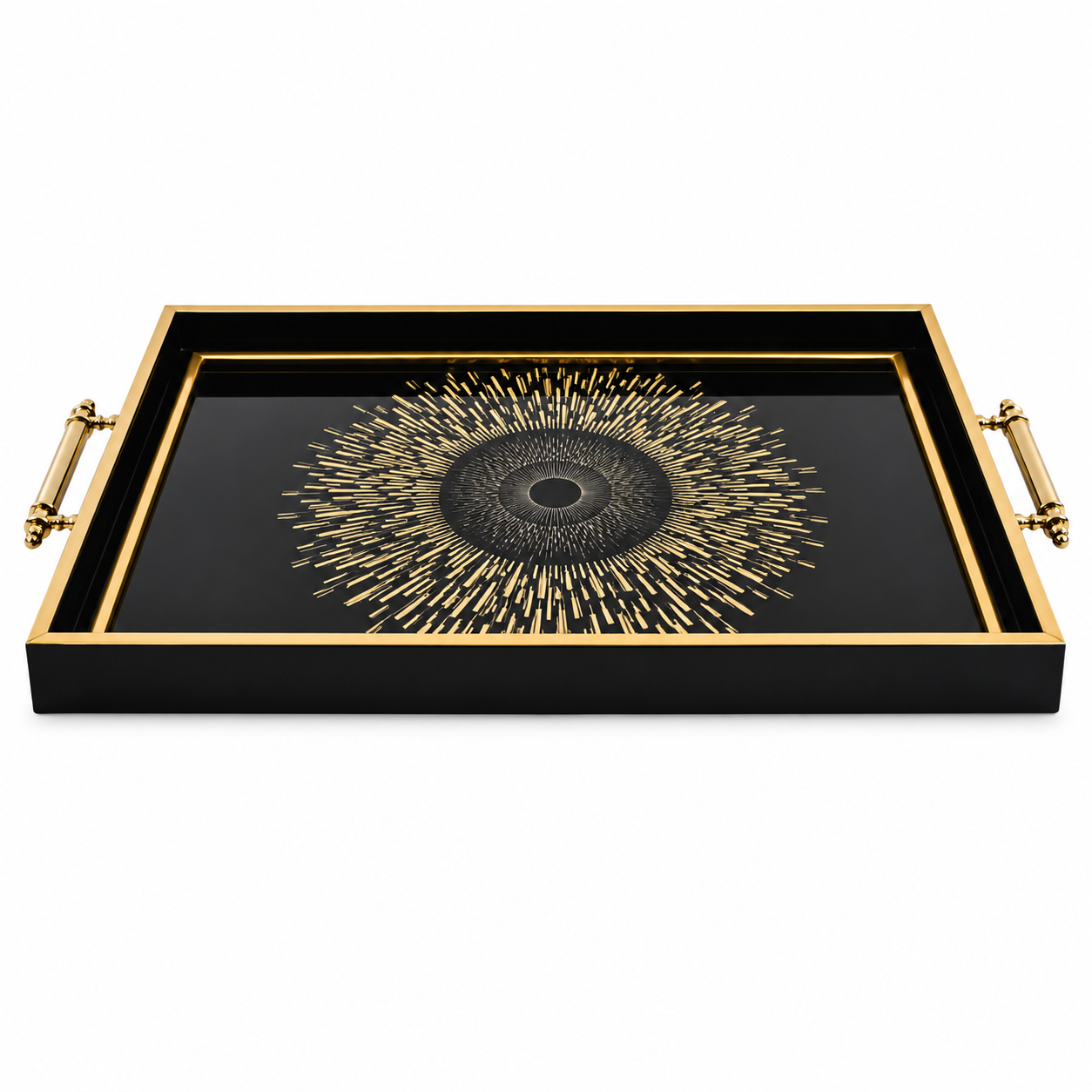 Black & Gold Sunburst Eye Decorative Serving Tray with Handles