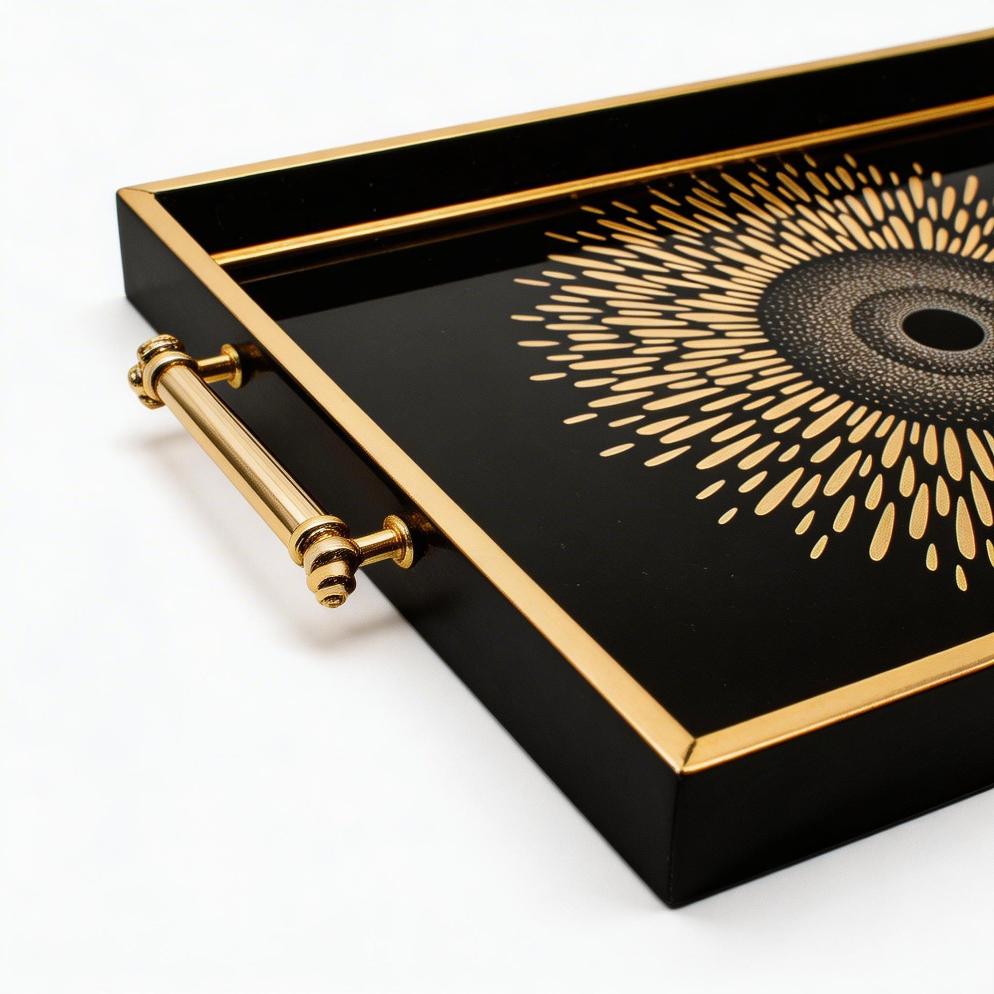 Black & Gold Sunburst Eye Decorative Serving Tray with Handles
