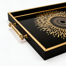Black & Gold Sunburst Eye Decorative Serving Tray with Handles