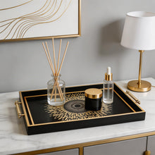 Black & Gold Sunburst Eye Decorative Serving Tray with Handles