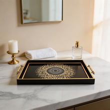 Black & Gold Sunburst Eye Decorative Serving Tray with Handles