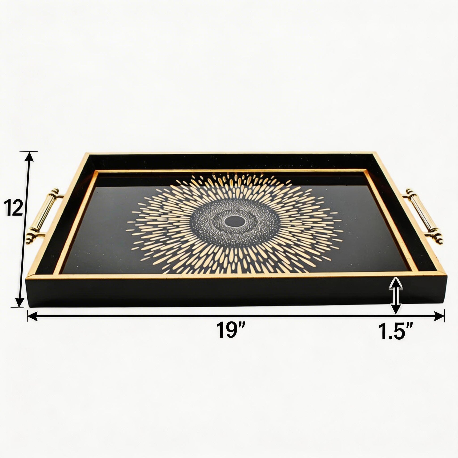 Black & Gold Sunburst Eye Decorative Serving Tray with Handles