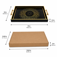 Black & Gold Sunburst Eye Decorative Serving Tray with Handles